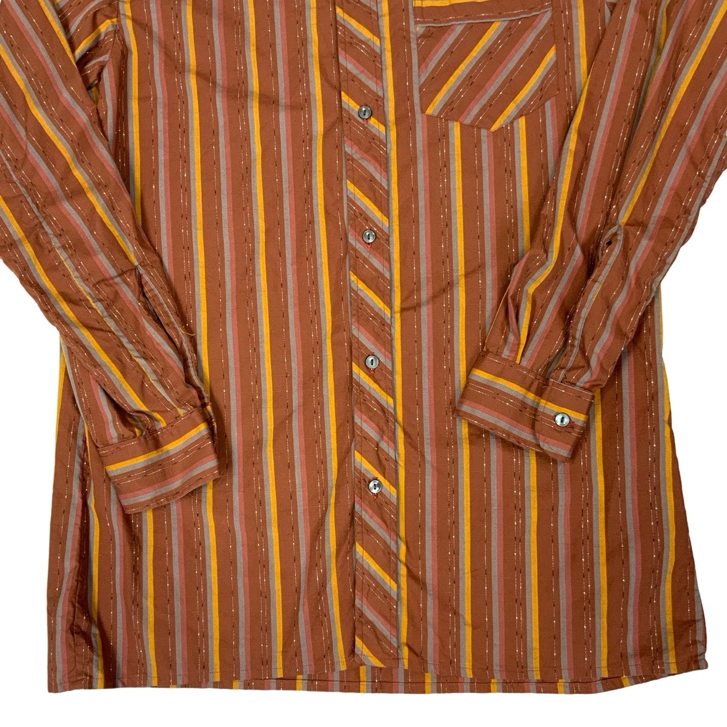 Vintage 'Sohaj' Brown Blue Burgundy Orange Stripe Shirt M