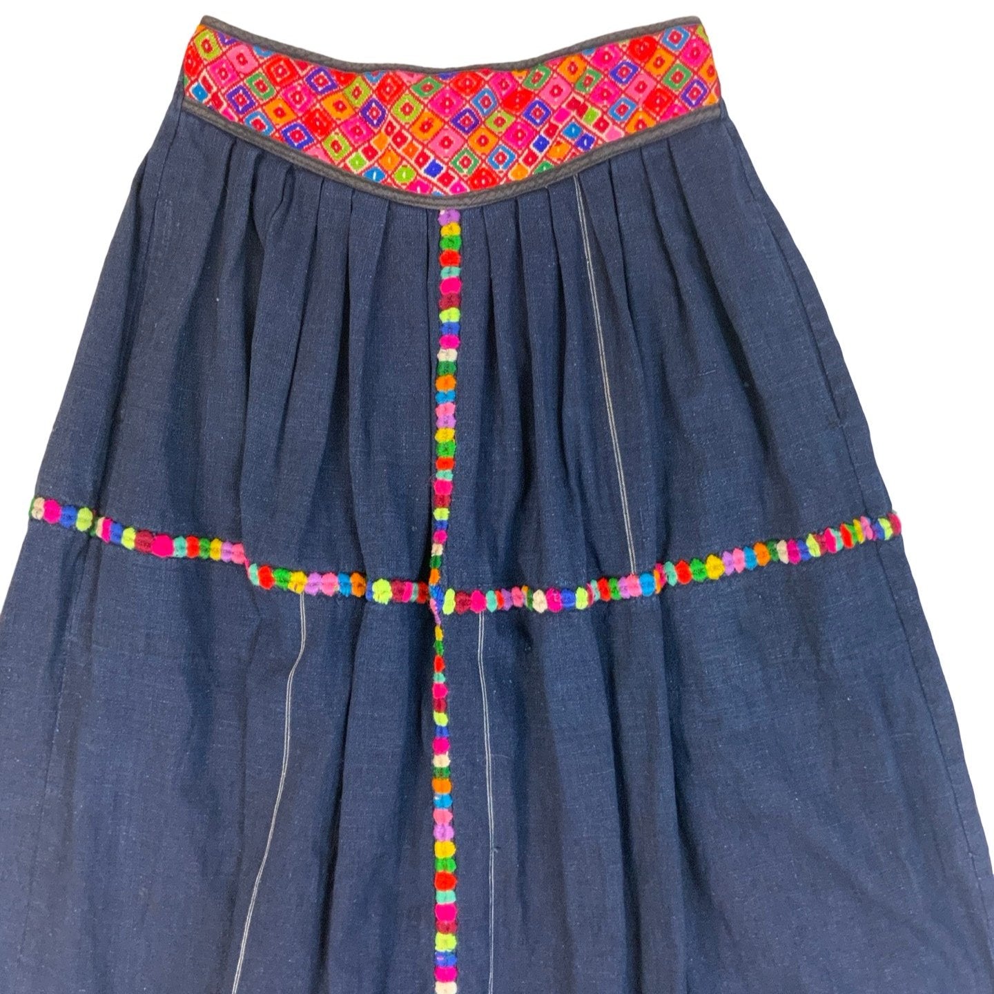 Vintage 90s Embroidered Denim Pleated Midi Skirt 4 6