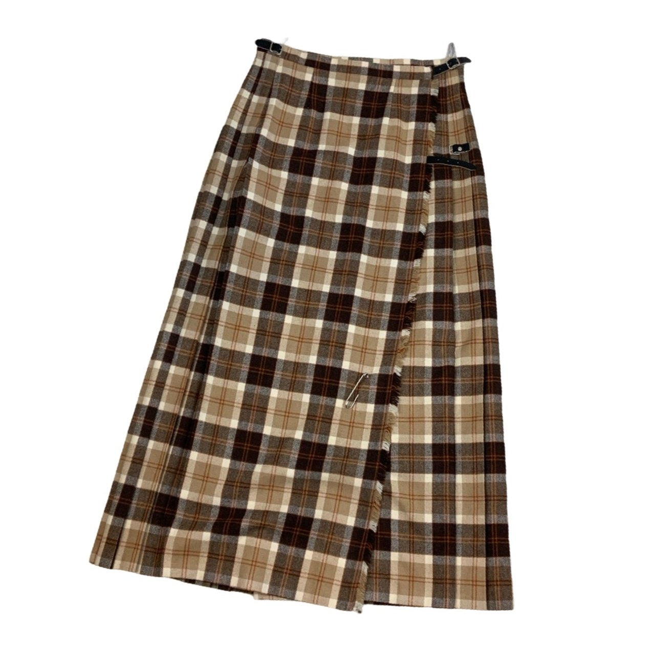 Vintage 'Laird-Portch of Scotland' Brown Beige Red Cream Scottish Tartan Maxi Skirt Kilt M 16