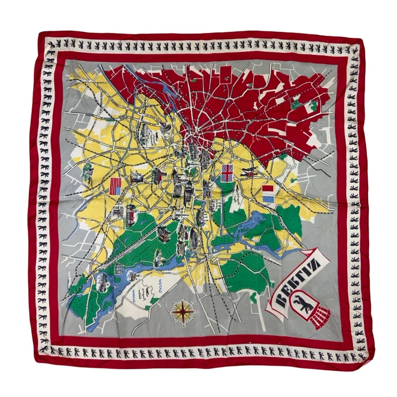 Vintage Multi Colour Map Print Silk Scarf