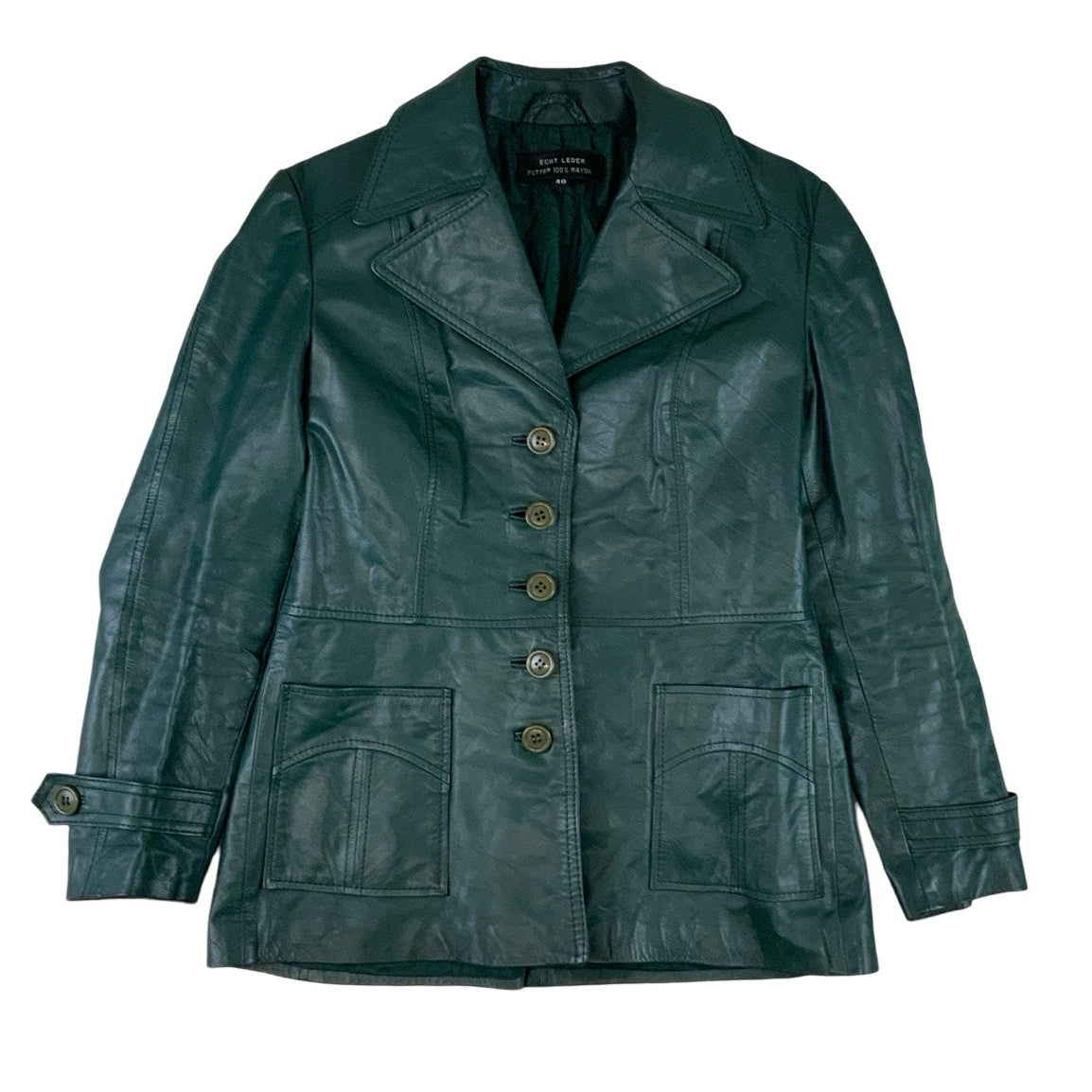 Vintage Emerald Green Double Breasted Leather Jacket 10 12