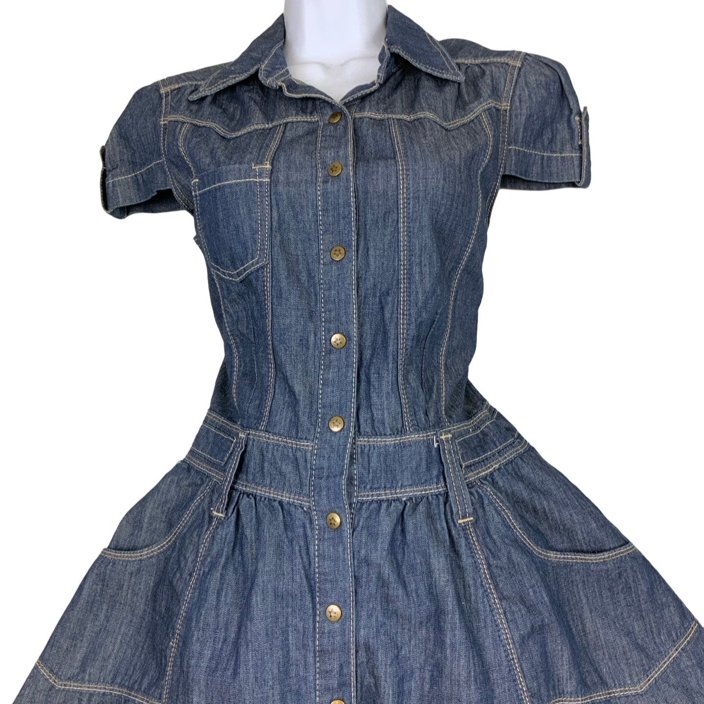 Vintage 90s 'Clockhouse' Denim Babydoll Mini Dress XS 10