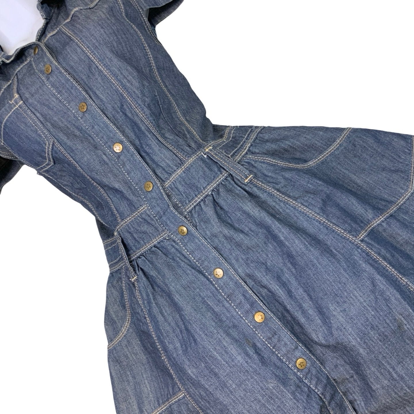 Vintage 90s 'Clockhouse' Denim Babydoll Mini Dress XS 10