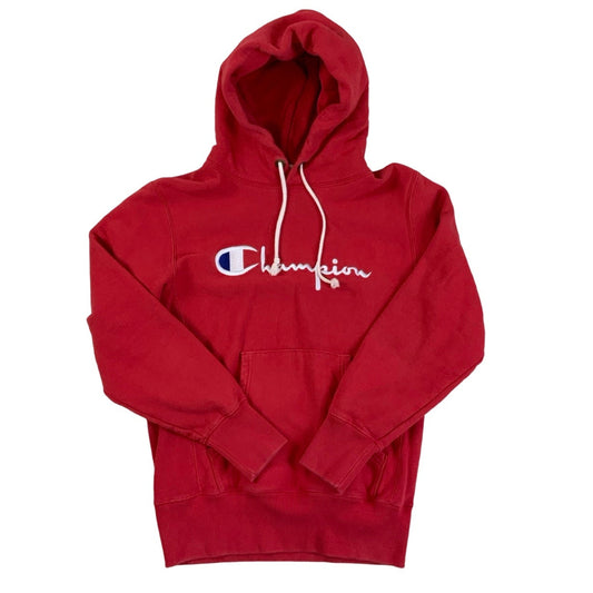 Vintage Champion Red Spell Out Logo Hoodie M L
