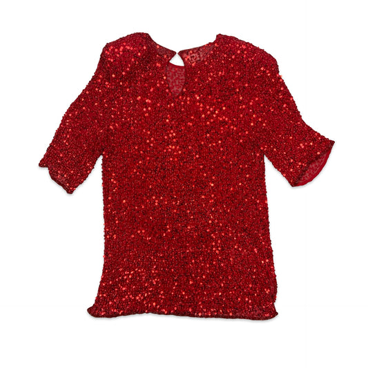 80s Red Sequin Blouse 12 14