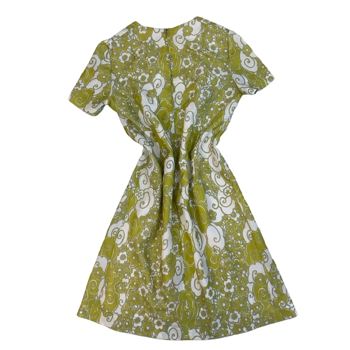 Vintage 60s 70s 'Diolen Apart' Green White Floral Mini Dress M 14