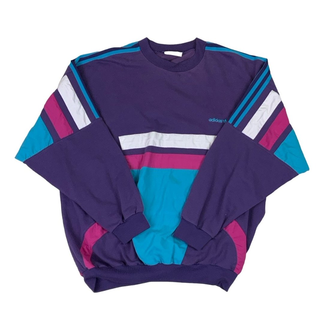 Vintage 90s 'Adidas' Purple Blue White Pink Sweatshirt XXL