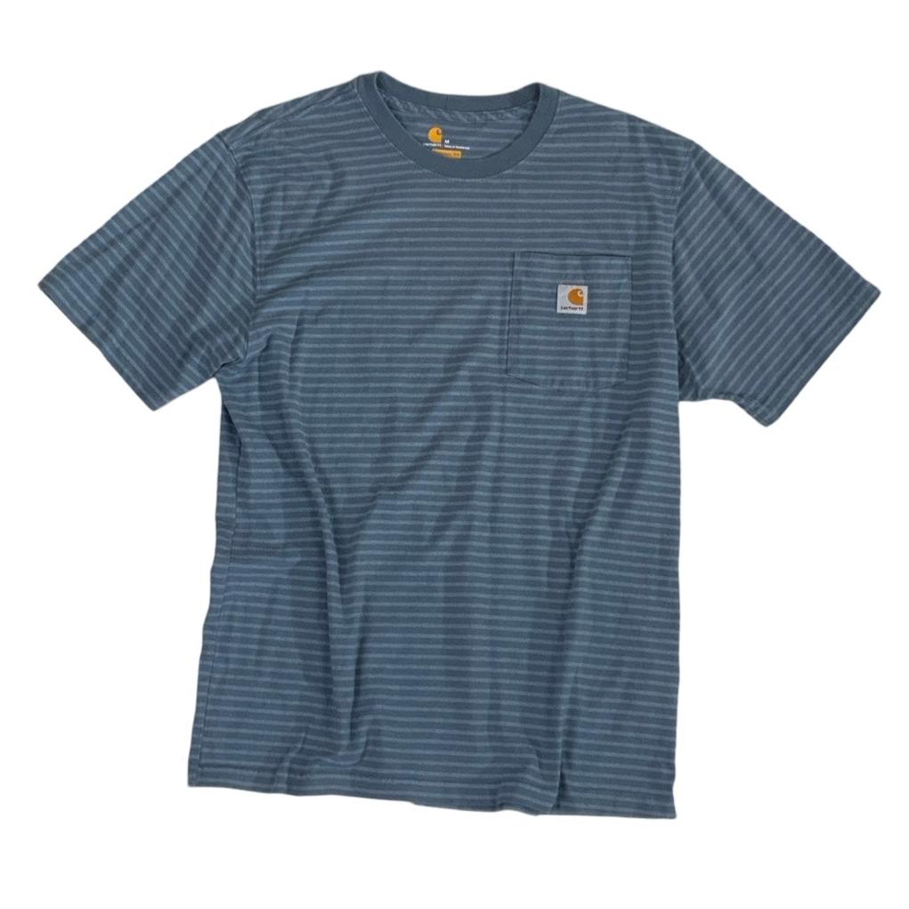 90s Carhartt Blue Striped Short Sleeve Tee M L