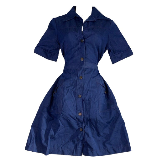 Vintage 60s 70s Blue Denim Button-Up Midi Dress 10 12 14