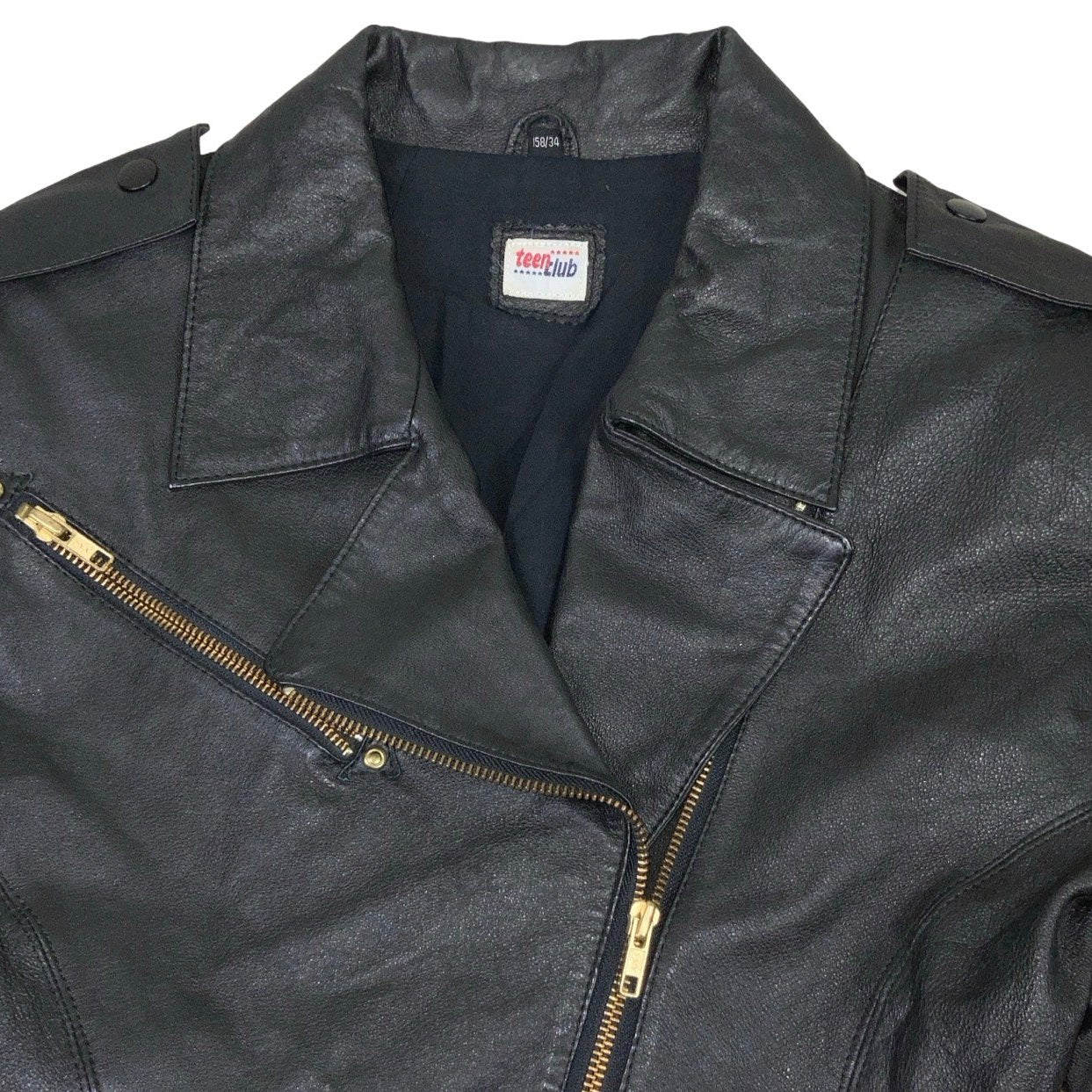 Vintage 00s 'Teen Club' Black Long Leather Jacket XS 6 8