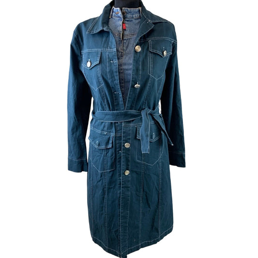 Vintage 90s Blue Long Denim Shirt Dress Jacket S 10 12