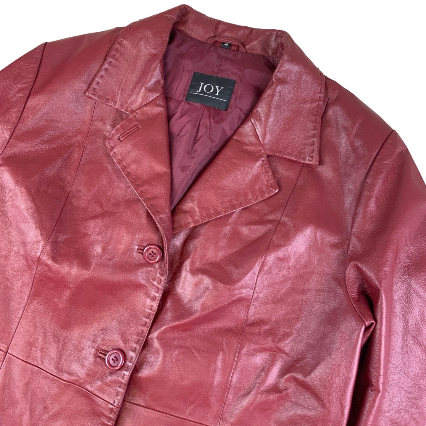 Vintage Cherry Red 'JOY' Leather Blazer Jacket 16 18 L