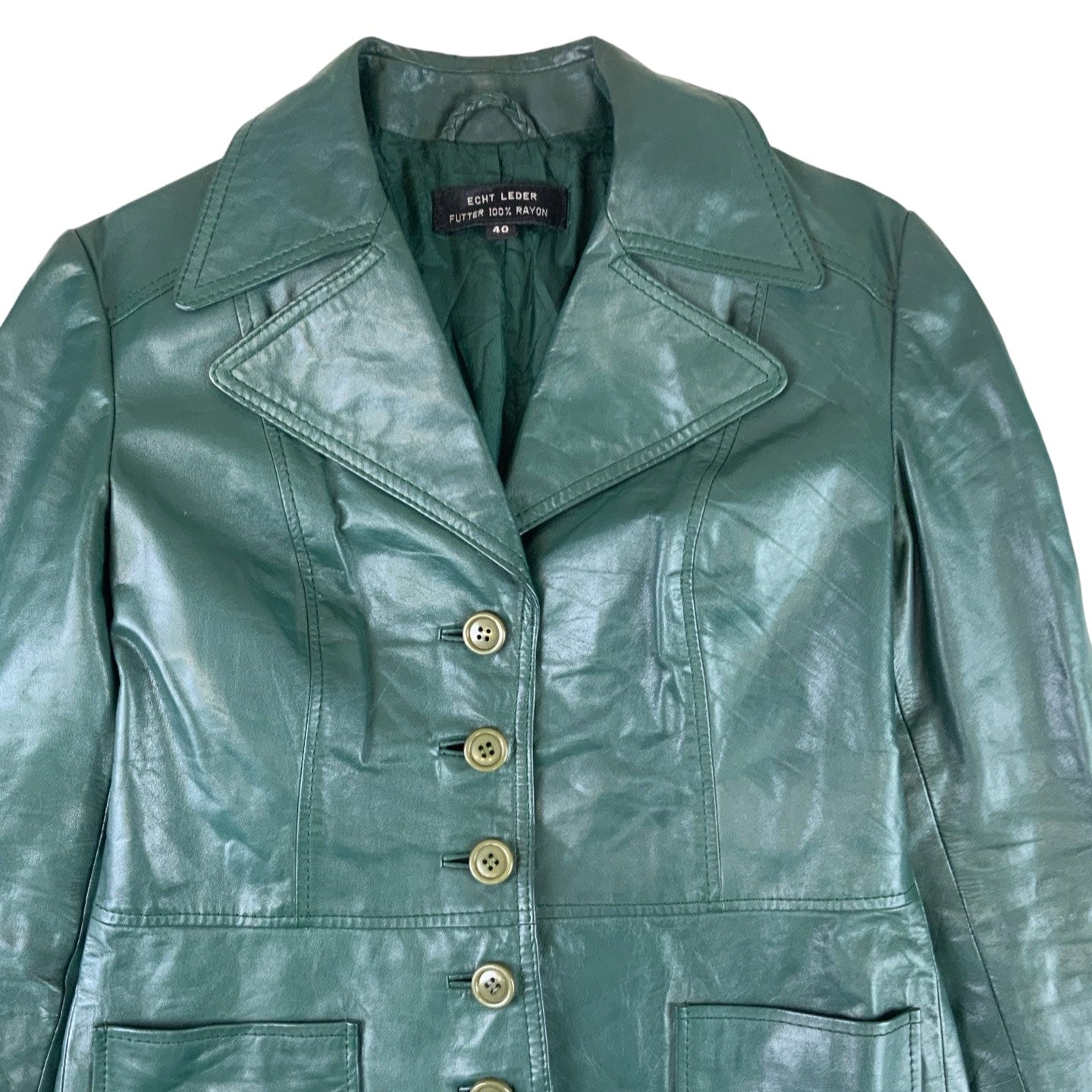 Vintage Emerald Green Double Breasted Leather Jacket 10 12