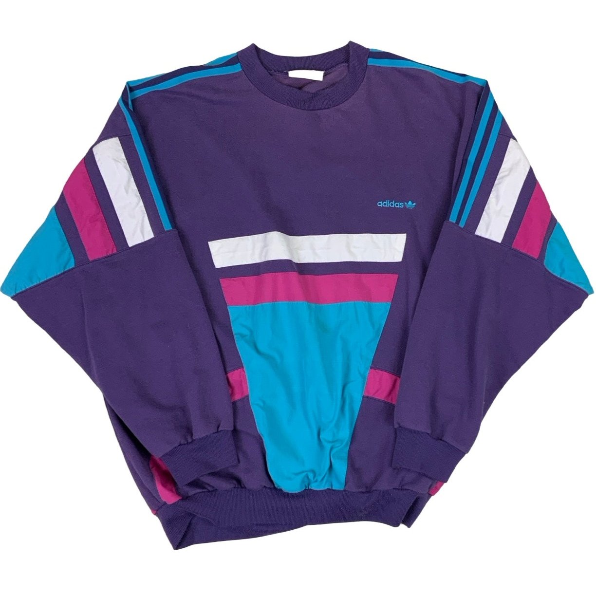 Vintage 90s 'Adidas' Purple Blue White Pink Sweatshirt XXL