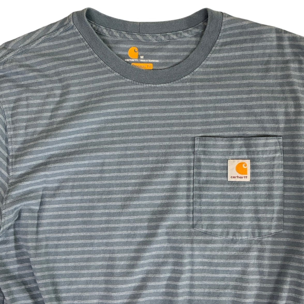 90s Carhartt Blue Striped Short Sleeve Tee M L