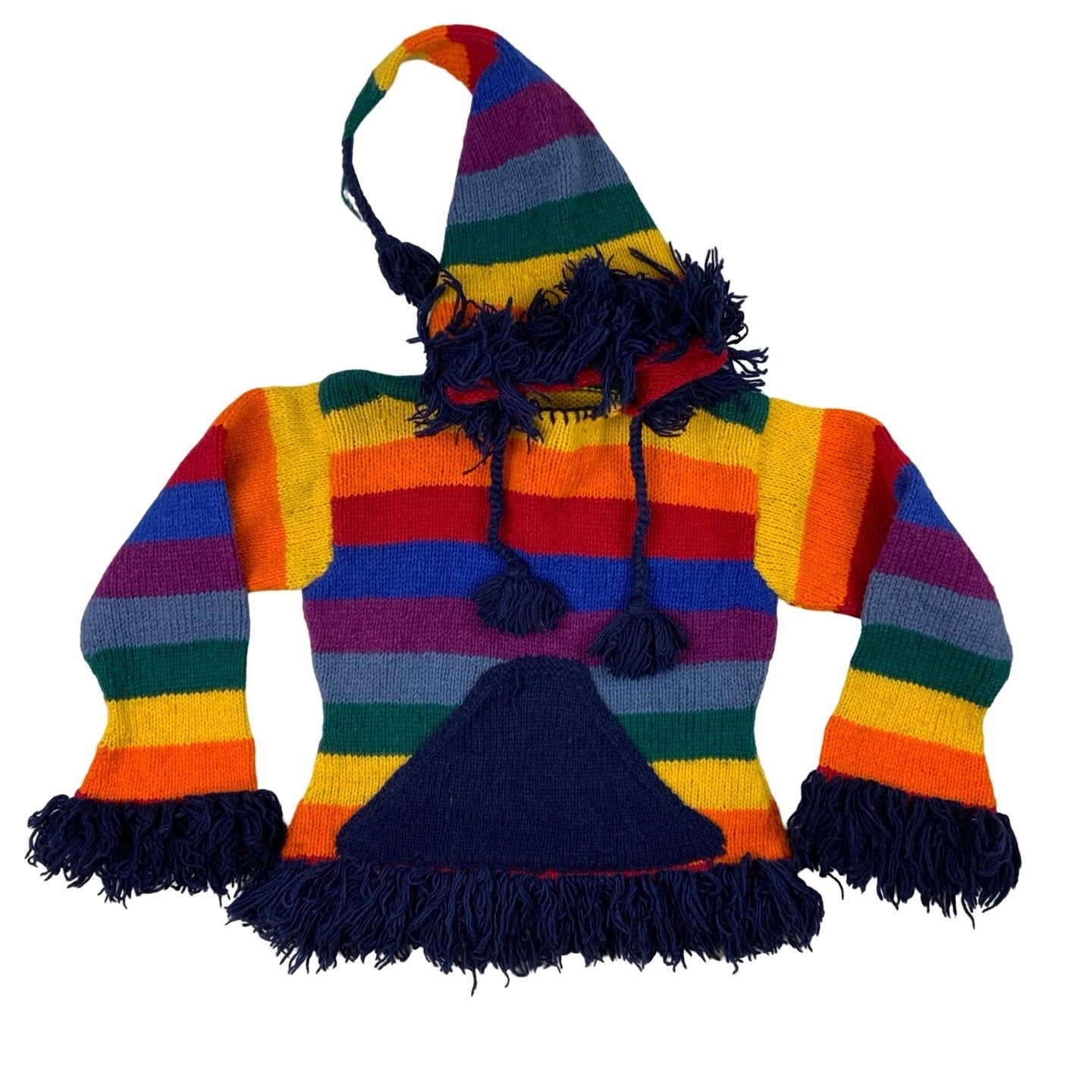 Vintage Knitted Wizard Chunky Rainbow Hoodie S M