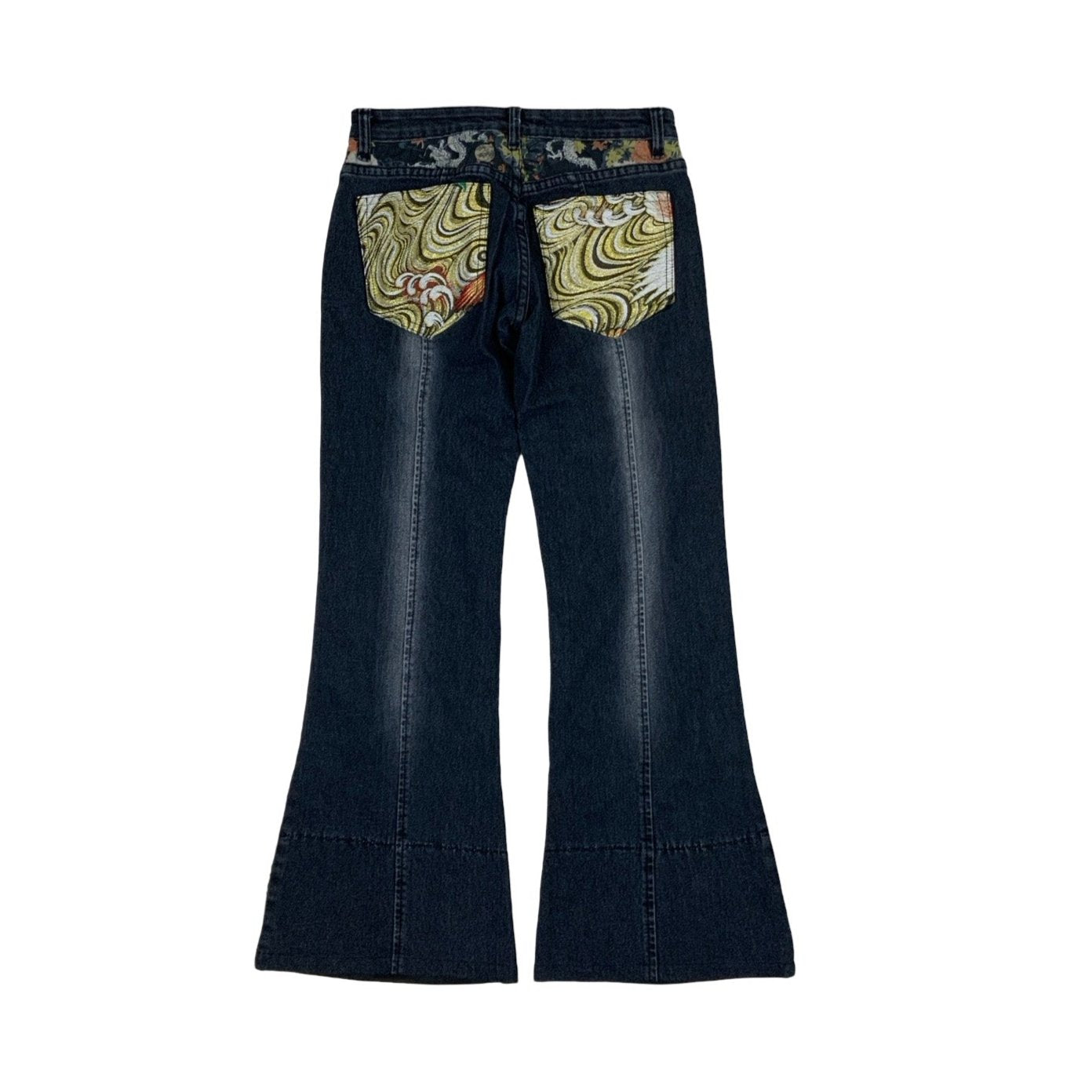 Vintage 90s y2k 'H&Me' Dark Denim Patchwork 3/4 Flares S 14