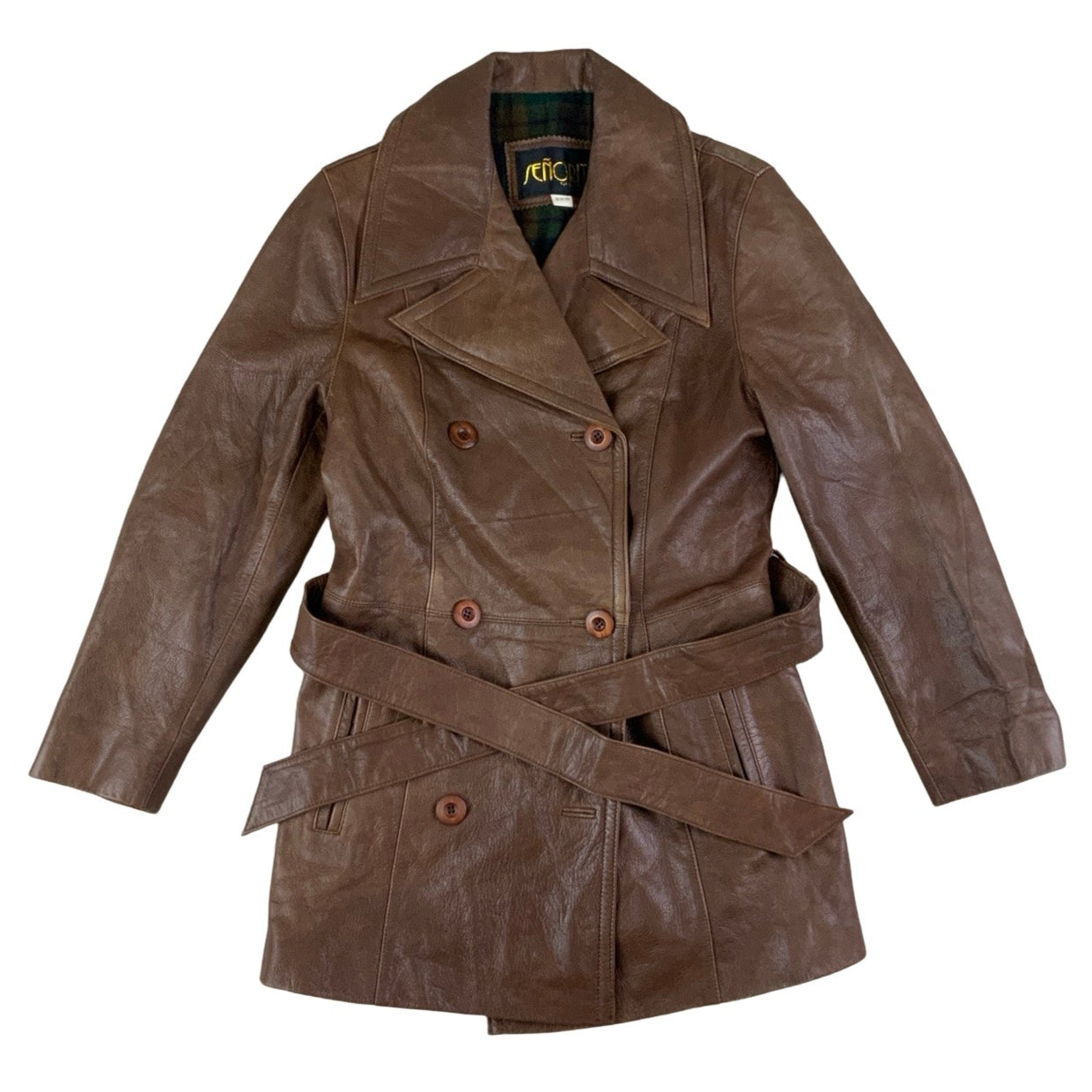 Vintage 'Senorita' Brown Leather Coat 12 14