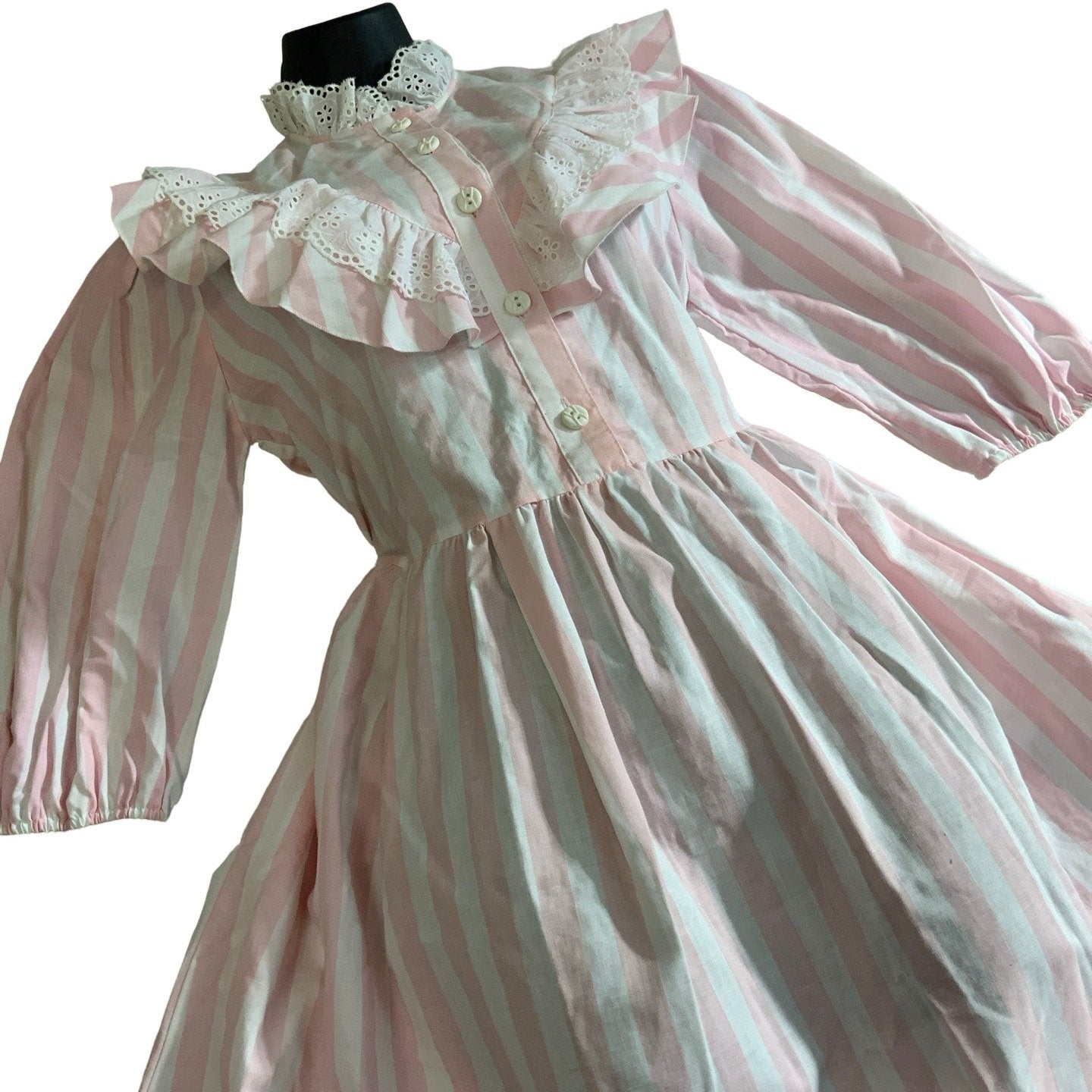 Vintage 'Carl Hofmann' Rockabilly Prairie Pink White Stripe Aline Midi Dress 10 12