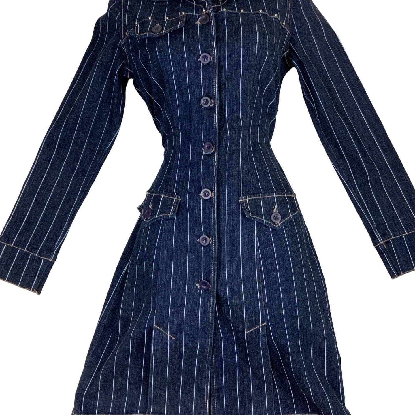 Vintage 'Rampage Jean Company' Denim Pinstripe Midi Dress S 10