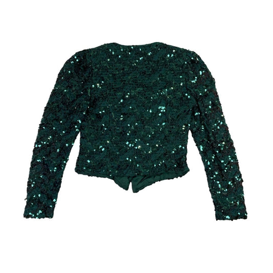 Vintage Emerald Green Sequin Crop Blazer S 10 12