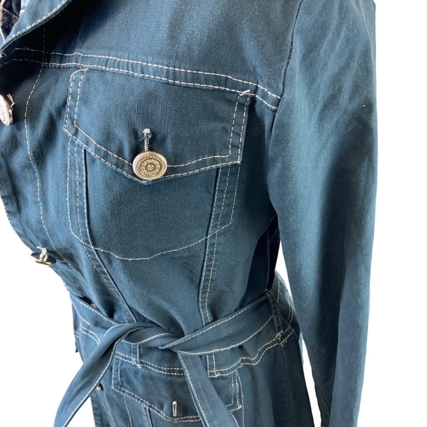 Vintage 90s Blue Long Denim Jacket S 10 12