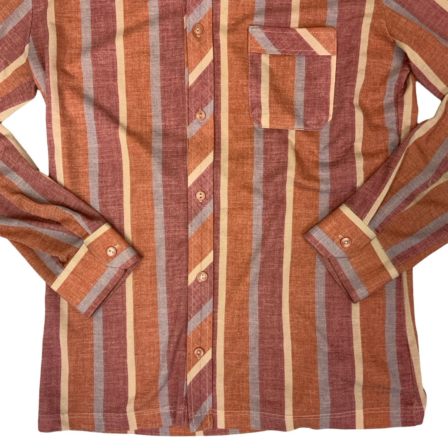 Vintage Brown Red Blue Beige Stripe Print Shirt S M