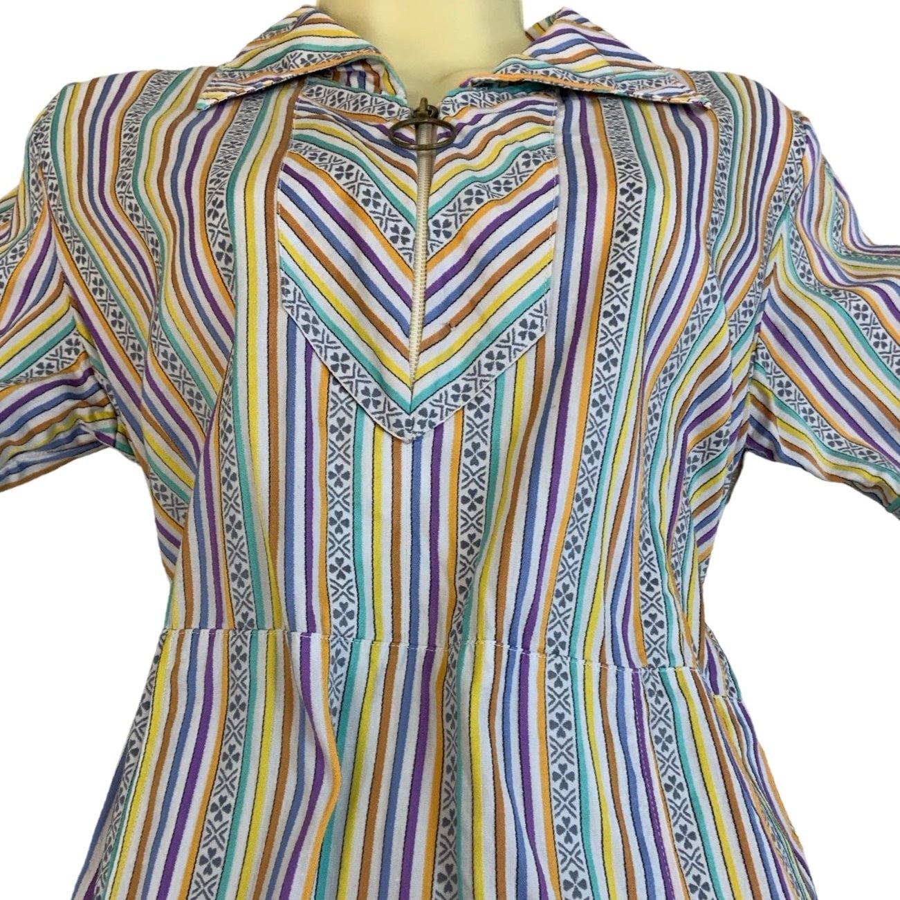 Vintage 60s Style Multicolour Stripe Collar Shift Midi Dress