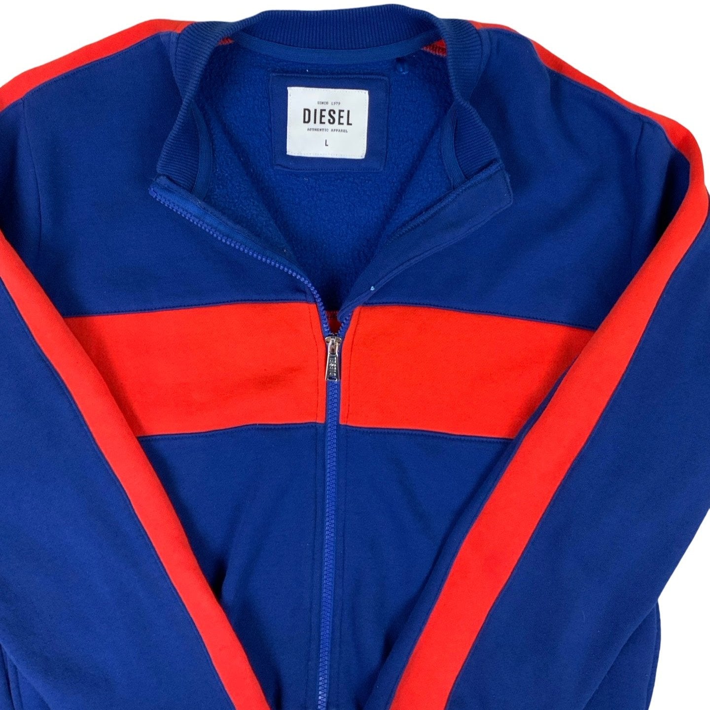 Vintage 90s 'Diesel' Authentic Apparel Blue Orange Zip Sweatshirt M