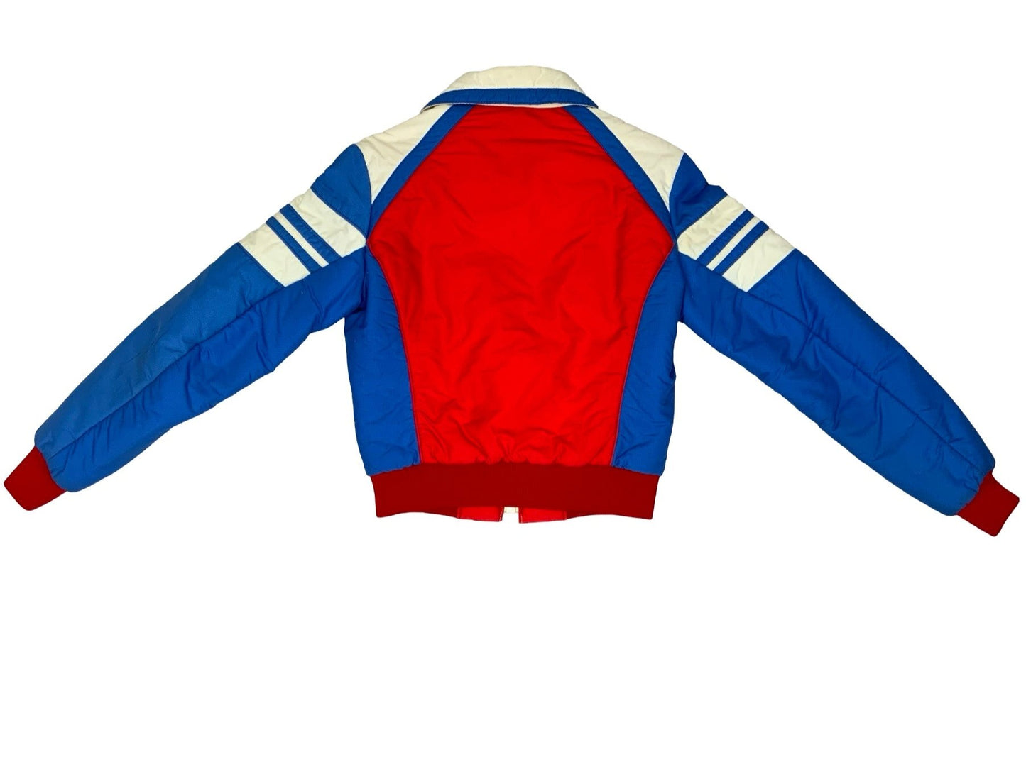 Vintage 70s Red Blue White Outdoor Puffer Crop Coat M 10 12