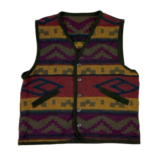 Vintage Purple Red Yellow Green Aztek Wool Waistcoat L 14 16 18