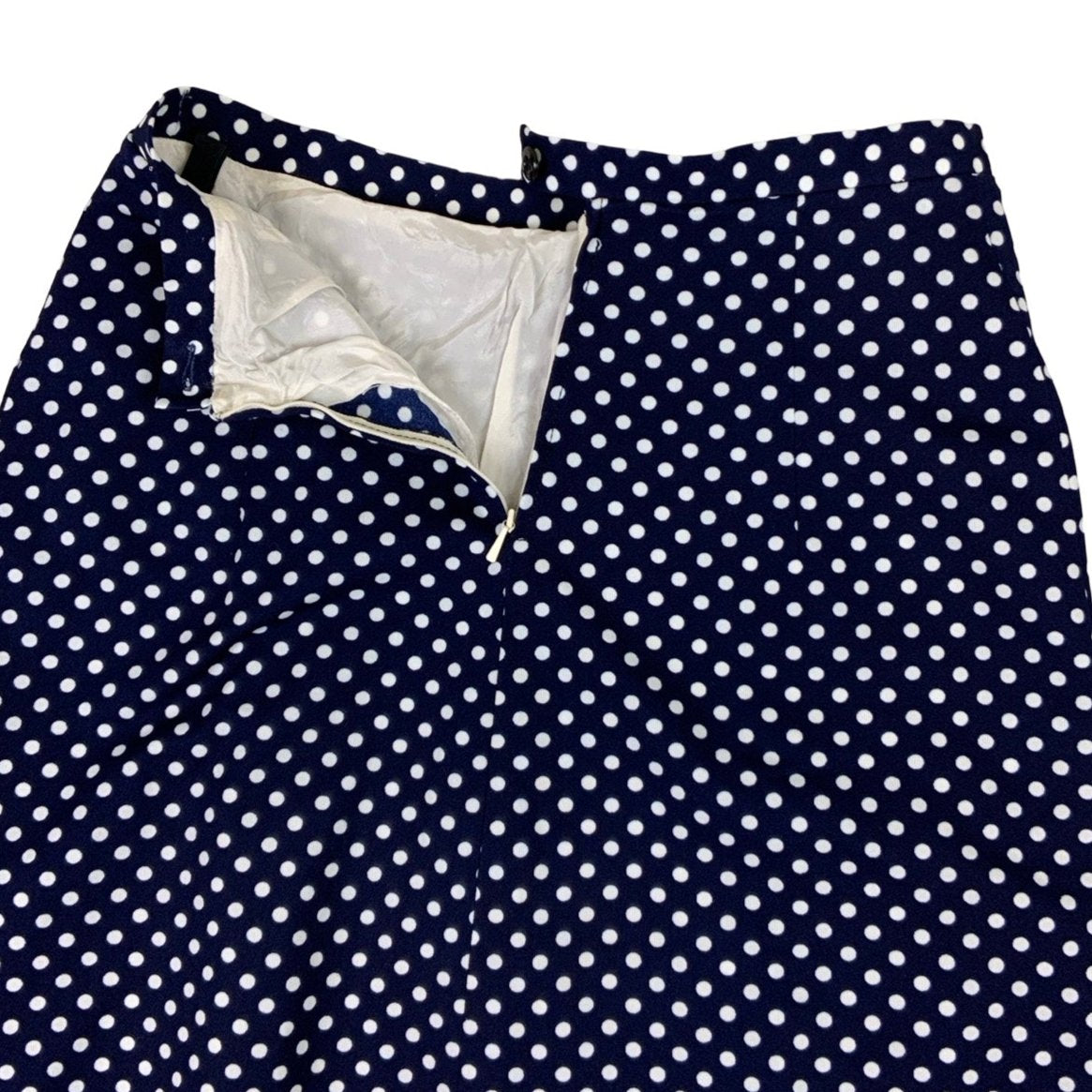 Vintage 60s 70s Navy Blue White Polka Dot Midi Skirt XS 4 6