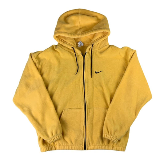 Vintage 90s Nike Yellow Fleece Hooded Zip-up M L