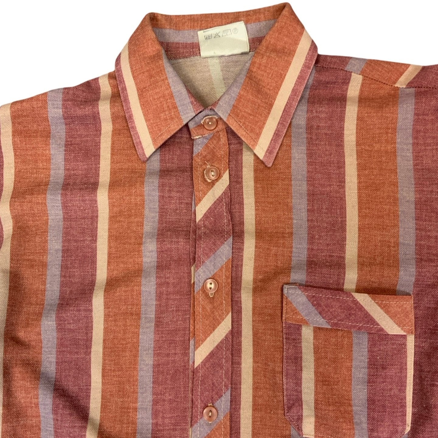 Vintage Brown Red Blue Beige Stripe Print Shirt S M