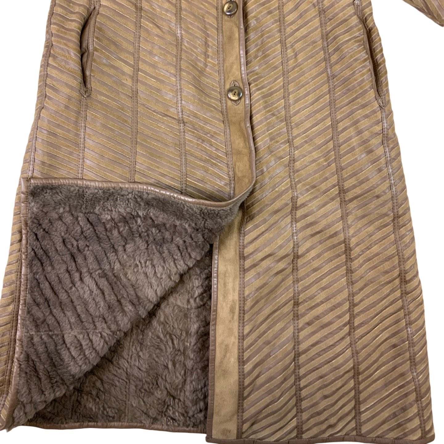 Vintage Long Striped Shearling Coat 14 16