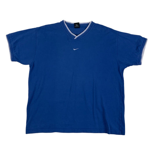 90s Nike V-Neck T-Shirt Blue Centre Swoosh L XL