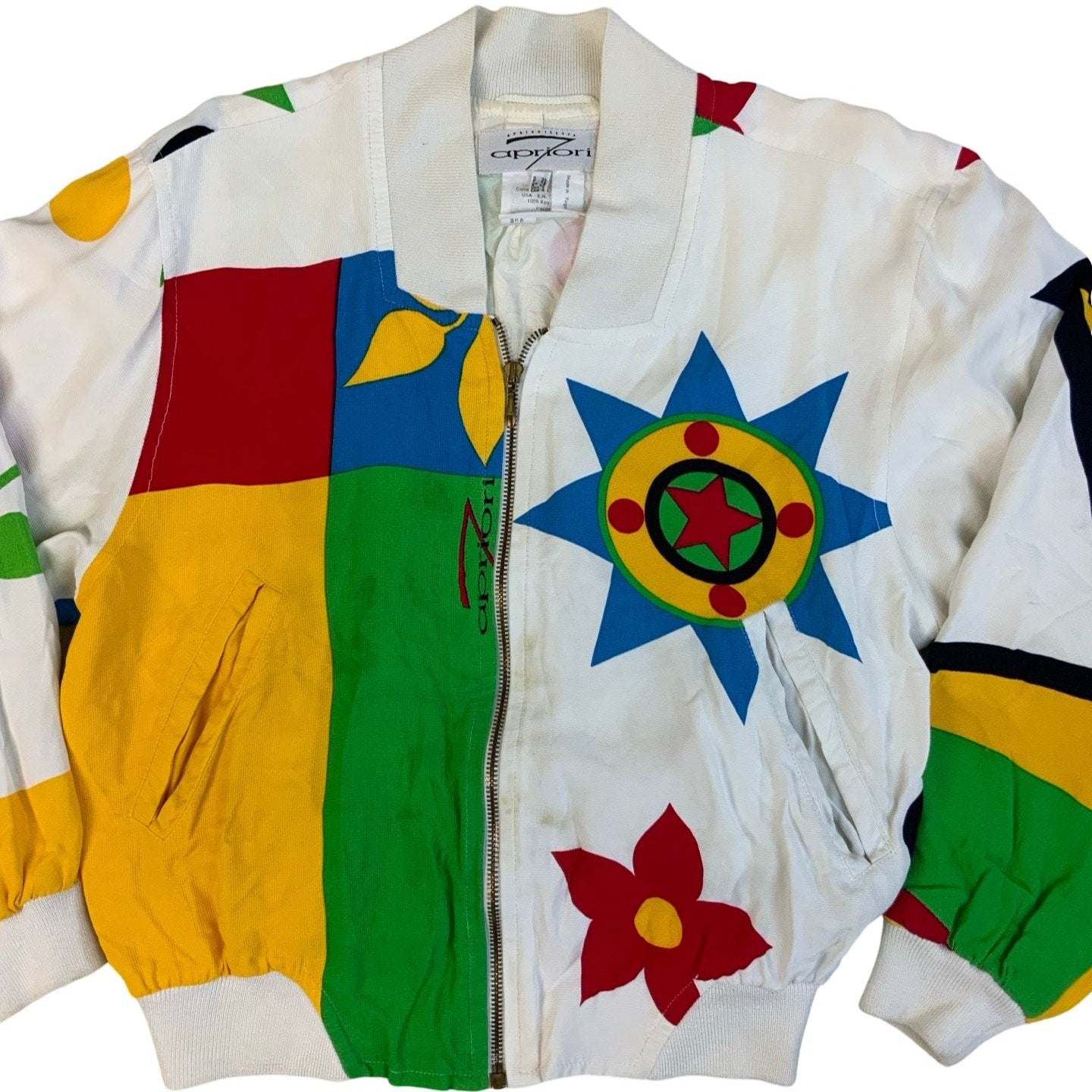 Vintage 80s 'Apriori' Vibrant Abstract Pattern Bomber Jacket M