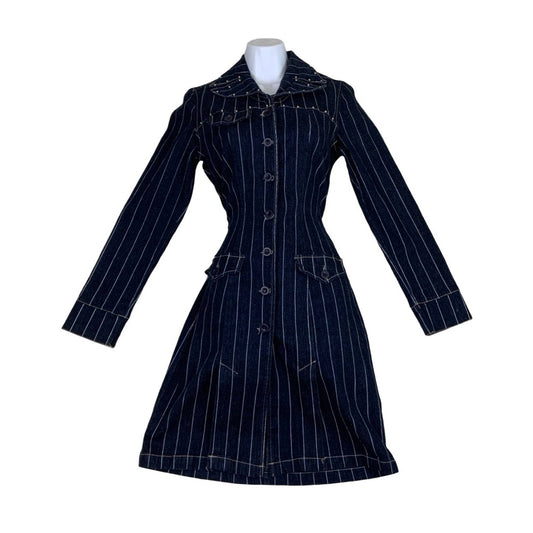 Vintage 'Rampage Jean Company' Denim Pinstripe Midi Dress S 10