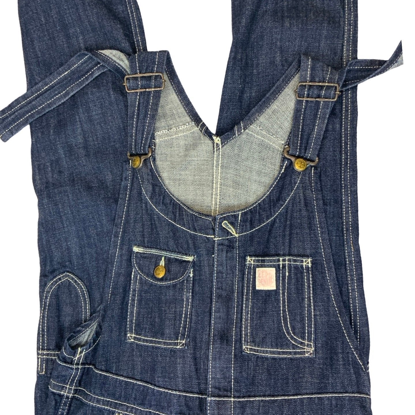 Vintage 90s Union Made Dark Blue Denim Dungarees Bib Overalls 34W 27L