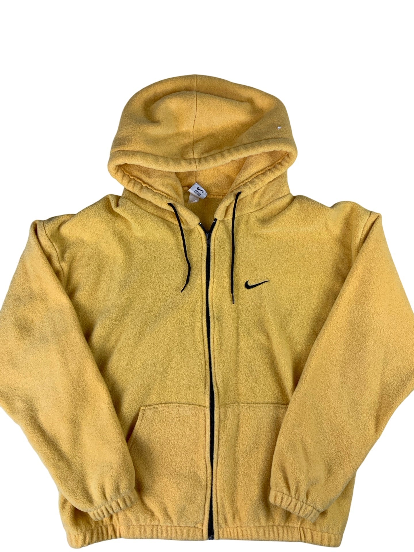 Vintage 90s Nike Yellow Fleece Hooded Zip-up M L