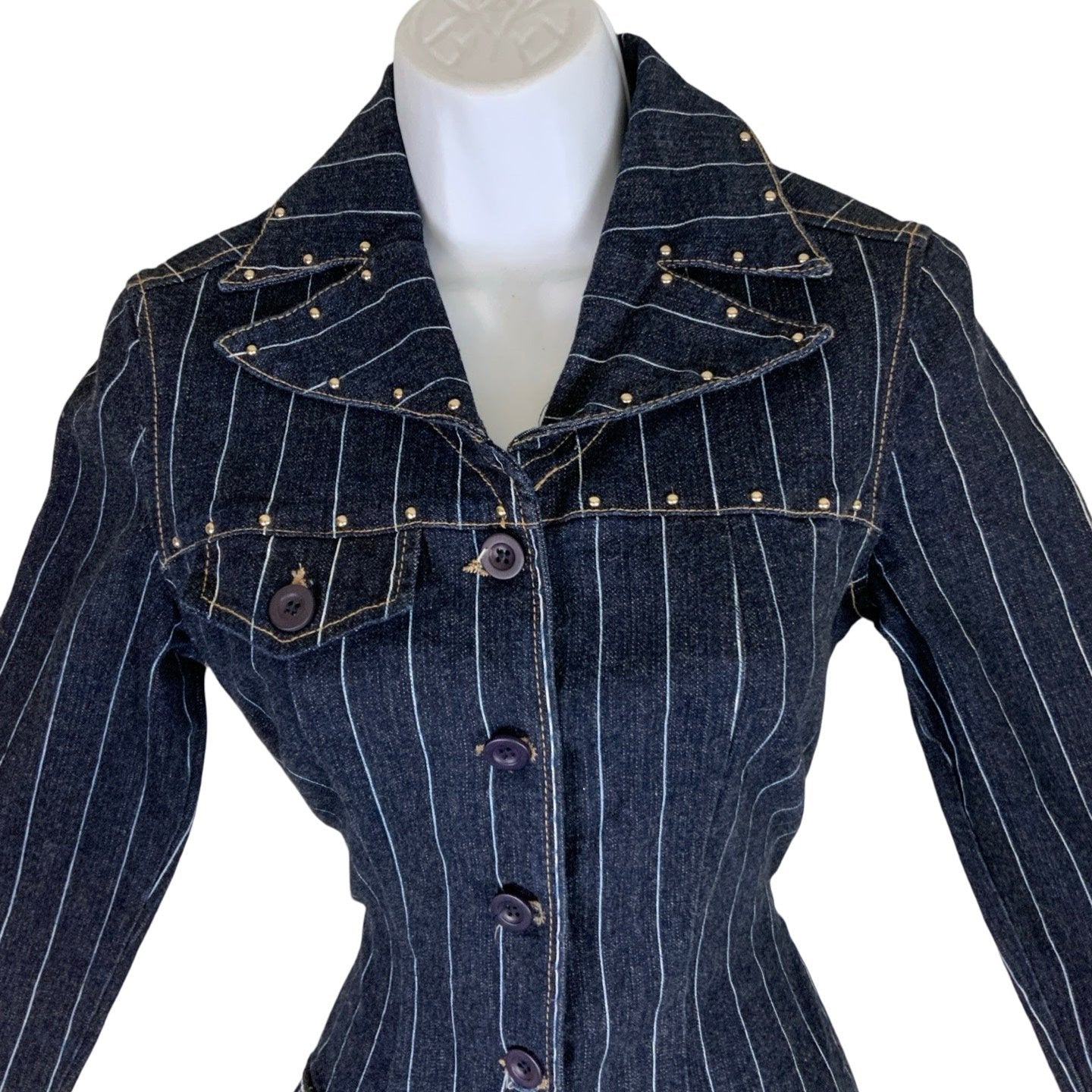 Vintage 'Rampage Jean Company' Denim Pinstripe Midi Dress S 10