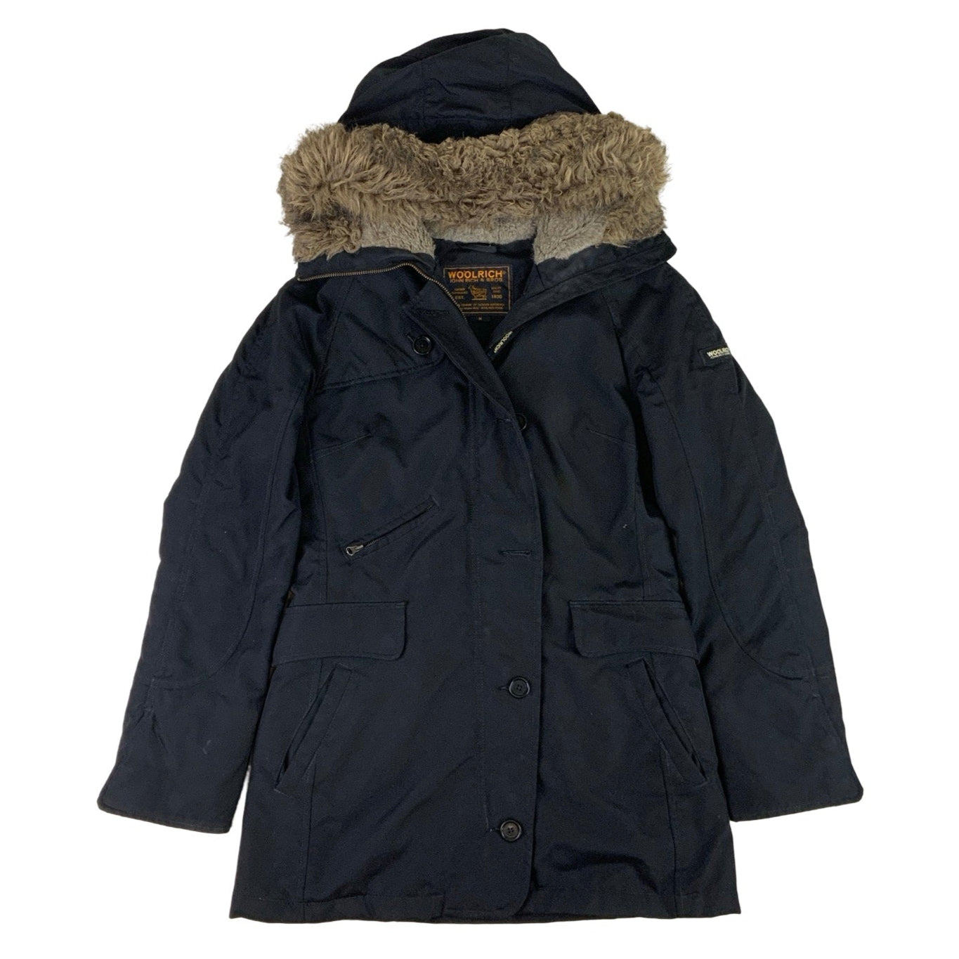 'Woolrich' Black Faux Fur Hooded Parka Jacket S M