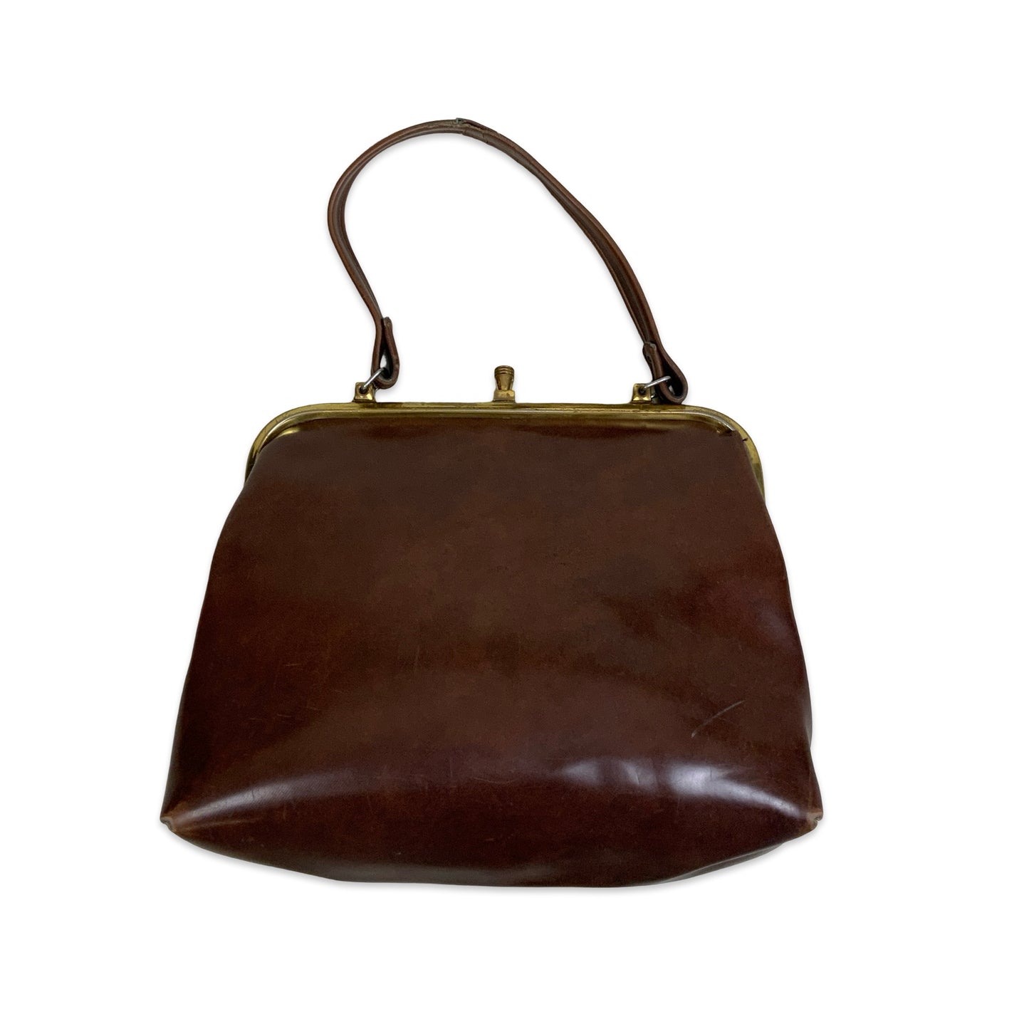 80s Brown Leather Handbag with Gold Clasp