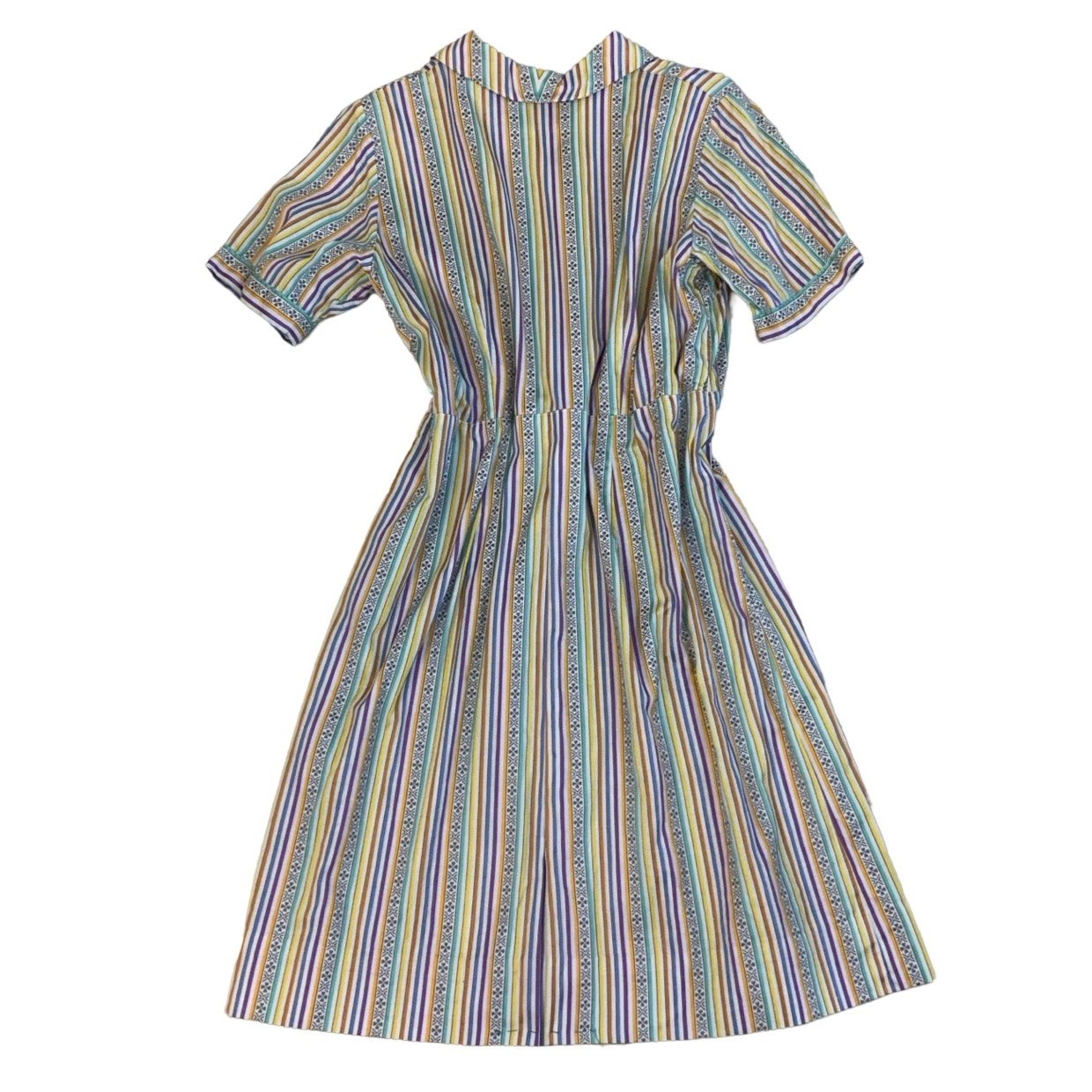 Vintage 60s Style Multicolour Stripe Collar Shift Midi Dress