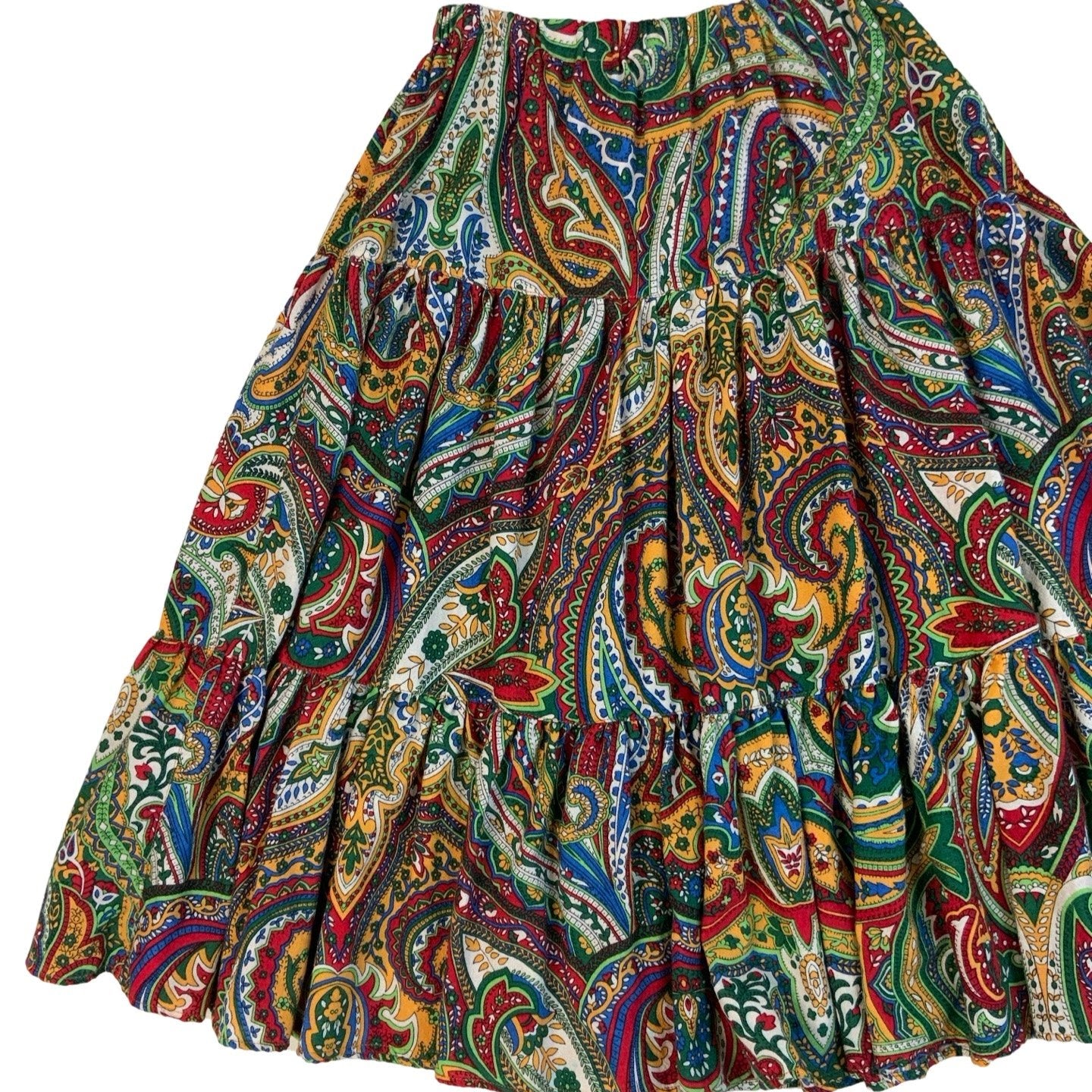 Vintage 70s 80s Psychedelic Paisley Tiered Midi Circle Swing Skirt 8