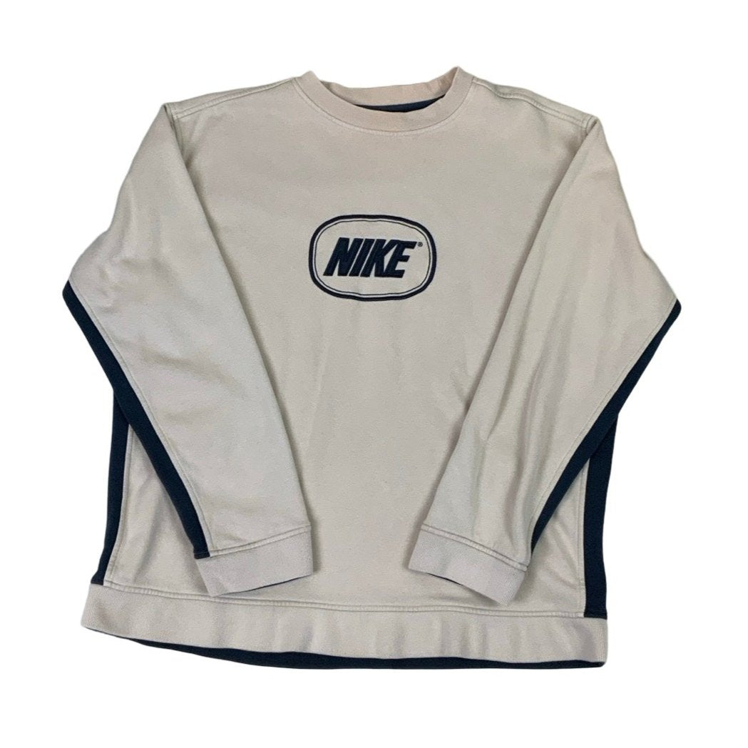 Vintage 90s 'Nike' Beige Navy Blue Sweatshirt XL