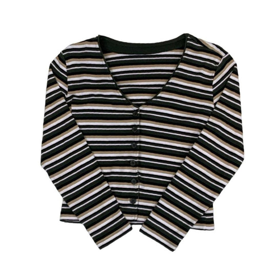 90s Y2K Street One Striped V-Neck Top S 10 12