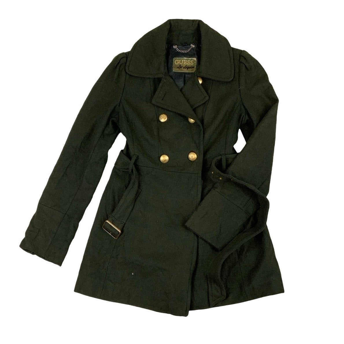 GUESS Double Breasted Green Military Peacoat S 10 12