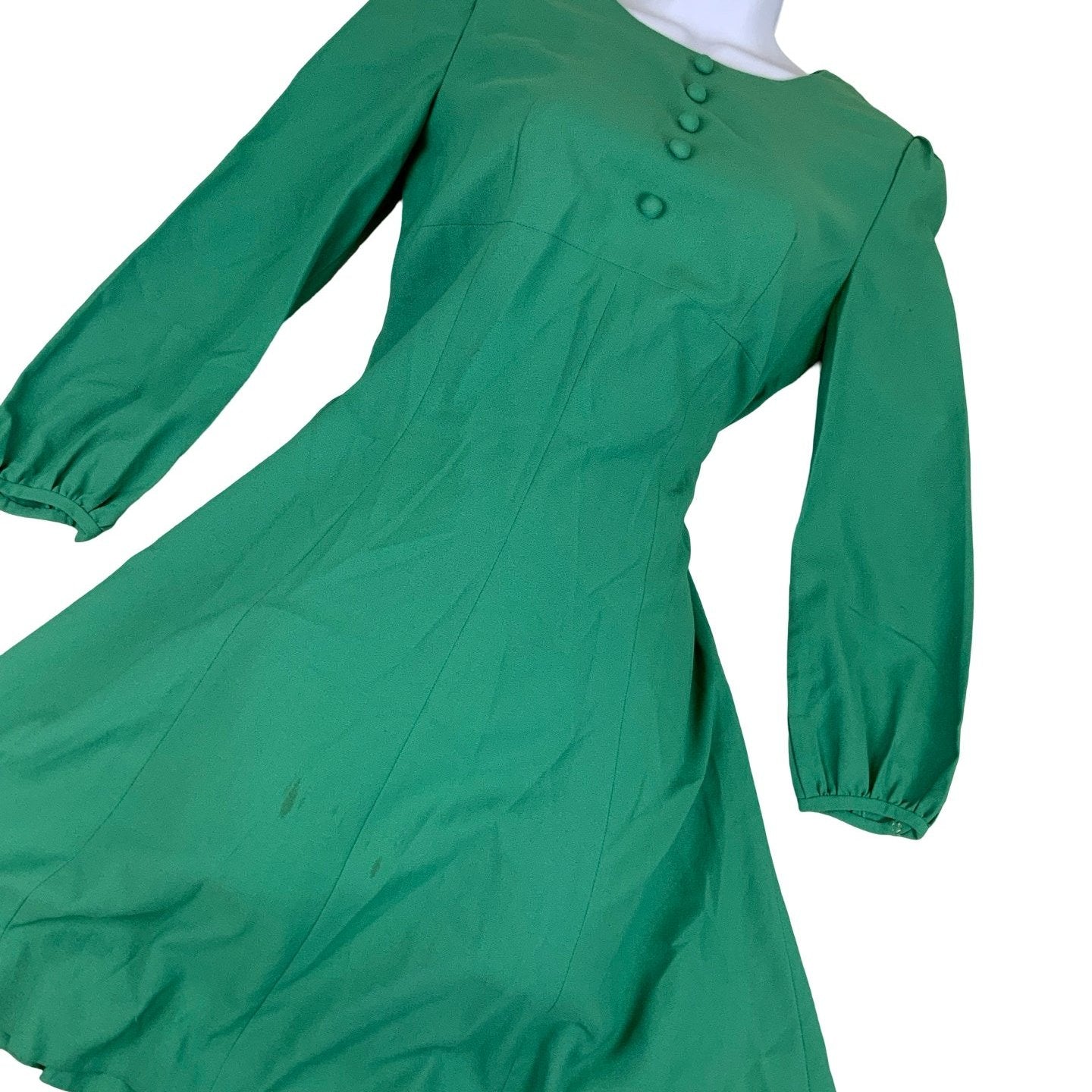 Vintage 60s 70s Green Aline Mini Scoop Neck Dress 8 10 12