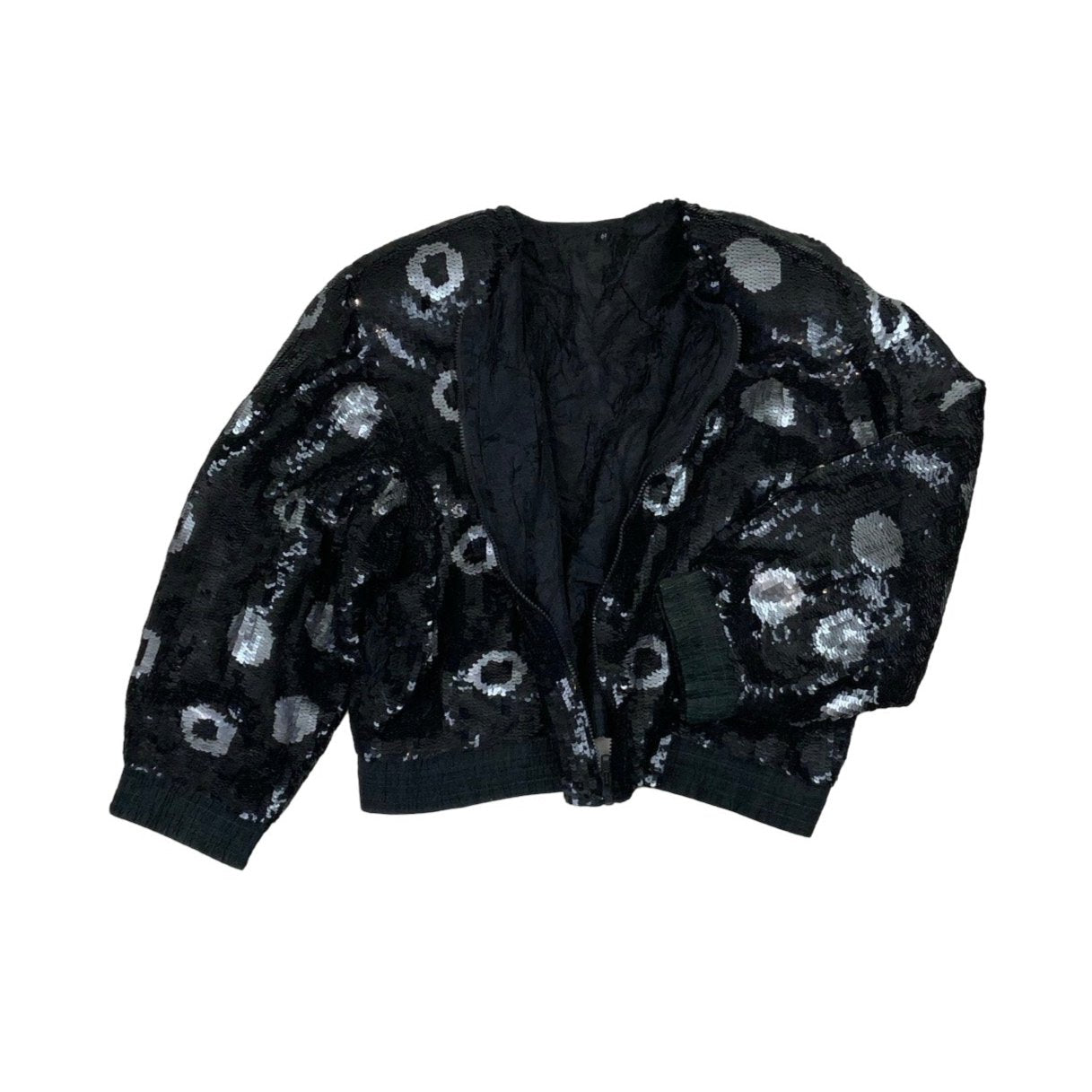 Vintage 80s Black Sequin Serpent Bomber Jacket 14 16 18